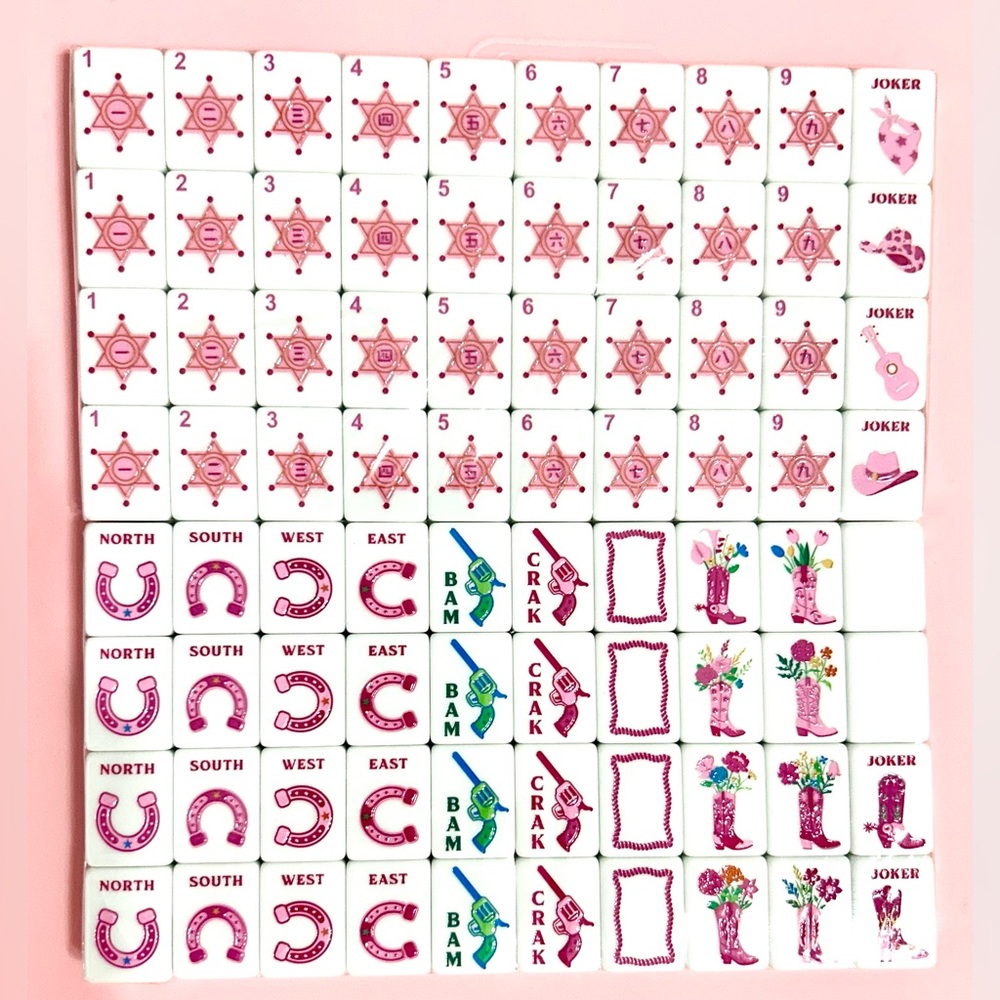 Pink Cowboy Mahjong Set - Floral & Western Tiles